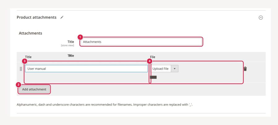 You add attachments on the product: title and file