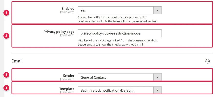 Back-in-stock notification settings