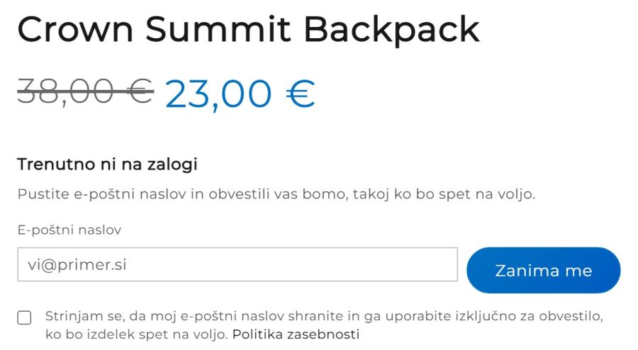 Notify-me form when the product is back in stock