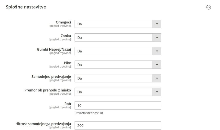 Homepage slider settings