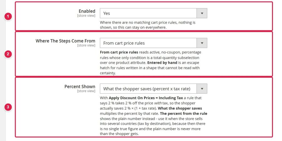 The discount ladder is read from your cart rules