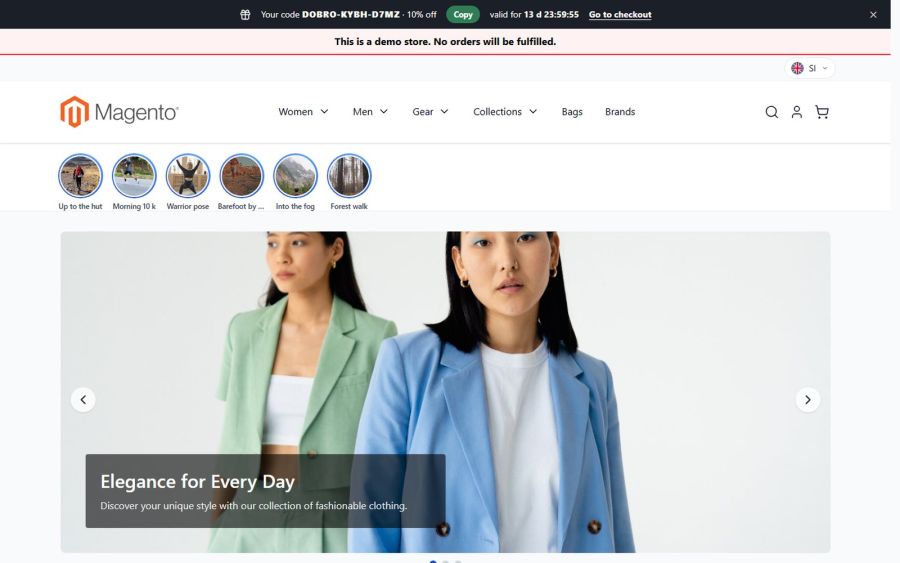 After the confirmation in the same browser the code is already in the cart, and the reminder at the top shows how long it is still valid