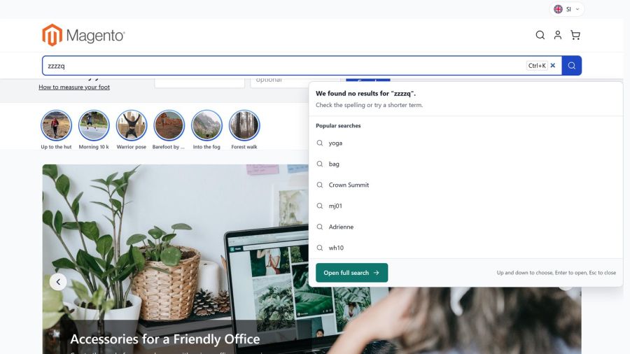 No results: instead of an empty drawer the customer gets suggestions where to go next