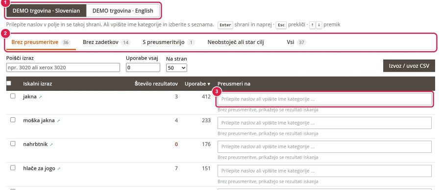 Send searches without results to the right category