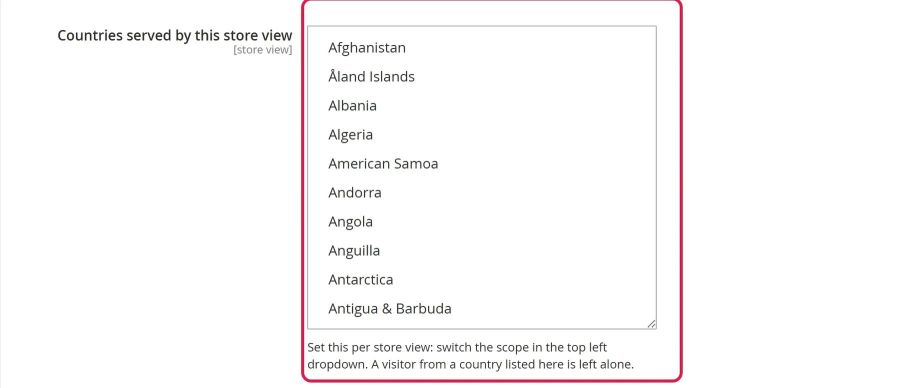 For each store you choose the countries it covers