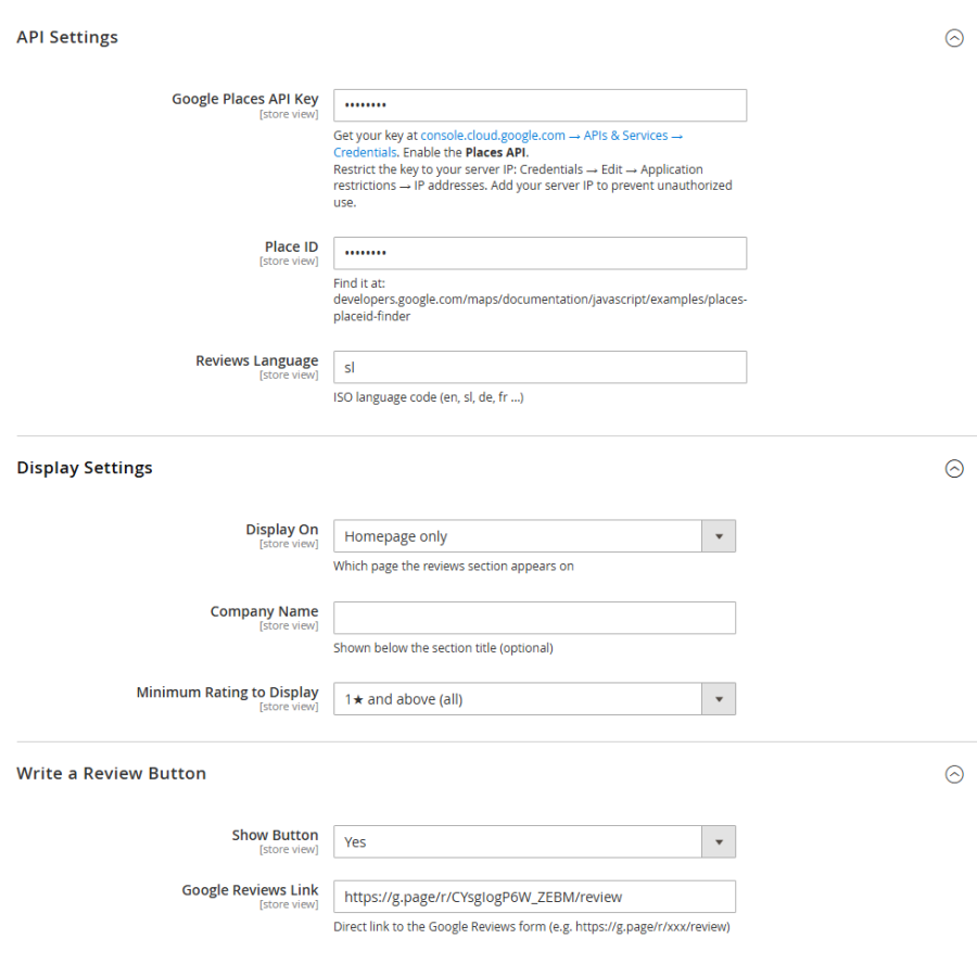 Module settings in the Magento 2 admin