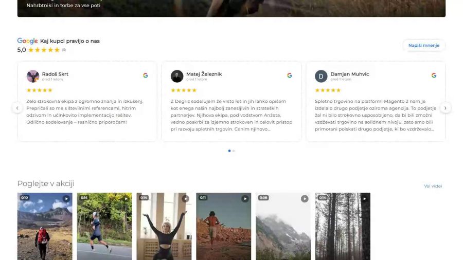 The home page has a block with Google ratings and real customer reviews that the visitor can browse