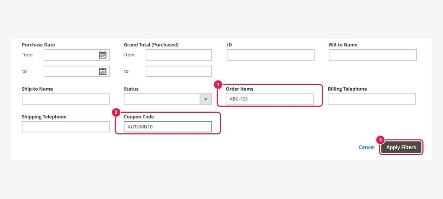 Filters by product, coupon and phone