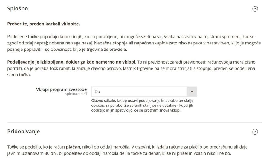 Loyalty programme settings: when points are awarded and how many