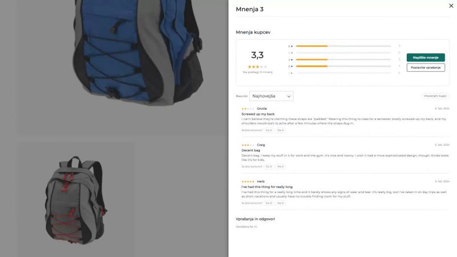 Under the reviews the customer asks a question about the product, and questions with answers are visible to all visitors