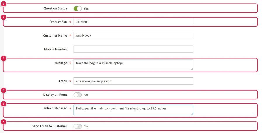 You answer the customer's question in the admin