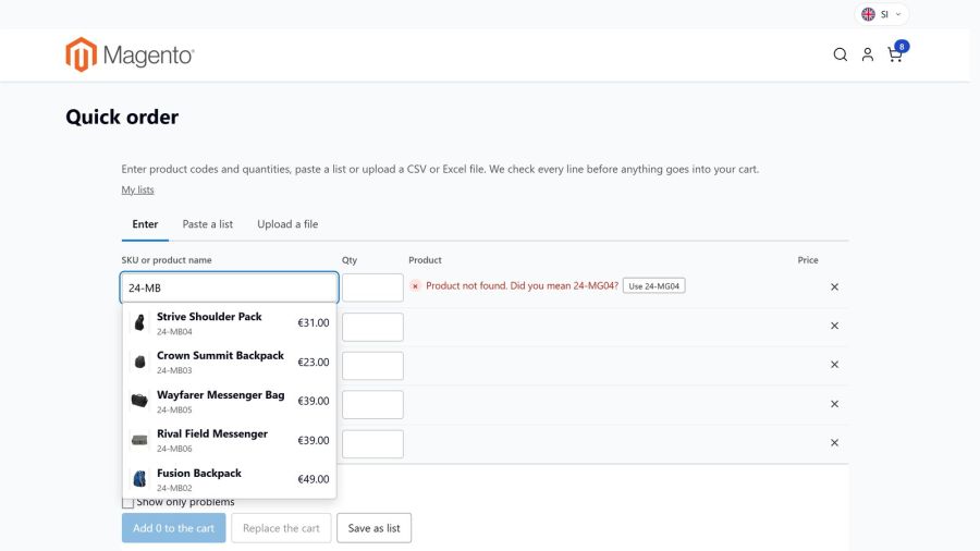 While typing a code or a name the drawer suggests products