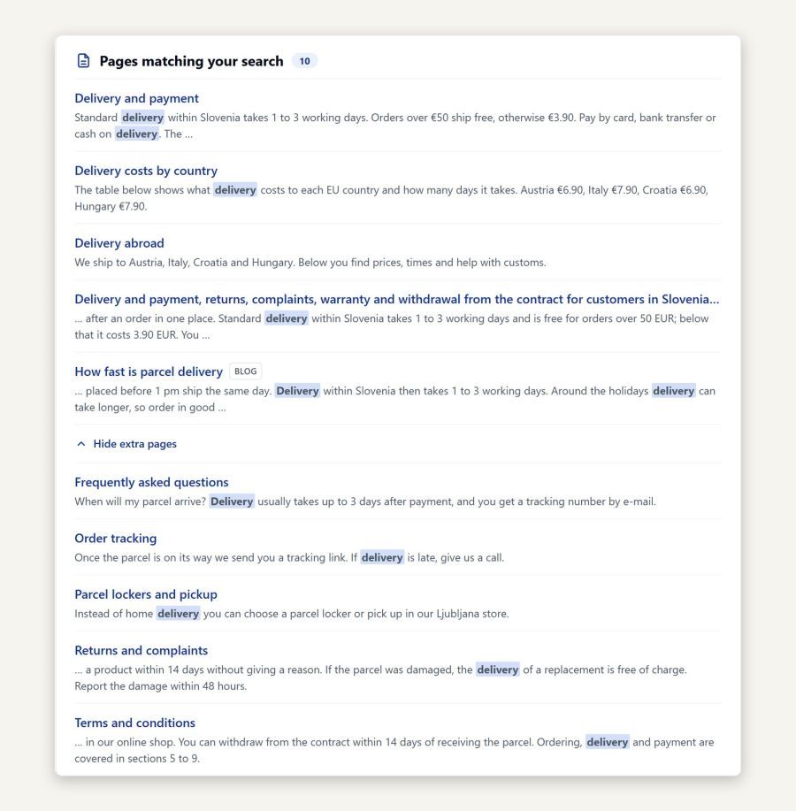 On desktop 5 results are visible by default, the others are under "Show all"; results are ranked by relevance