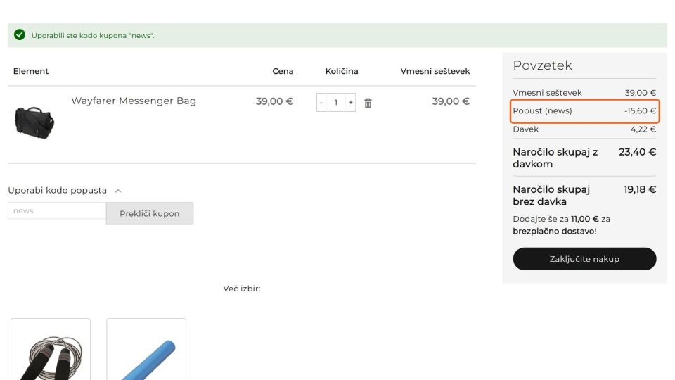 The customer copies the coupon code on the product page and applies it in the cart