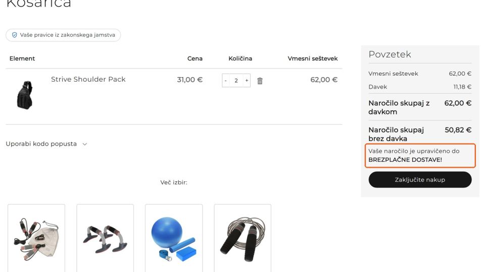 The customer adds one more item and the cart instantly shows that shipping is free