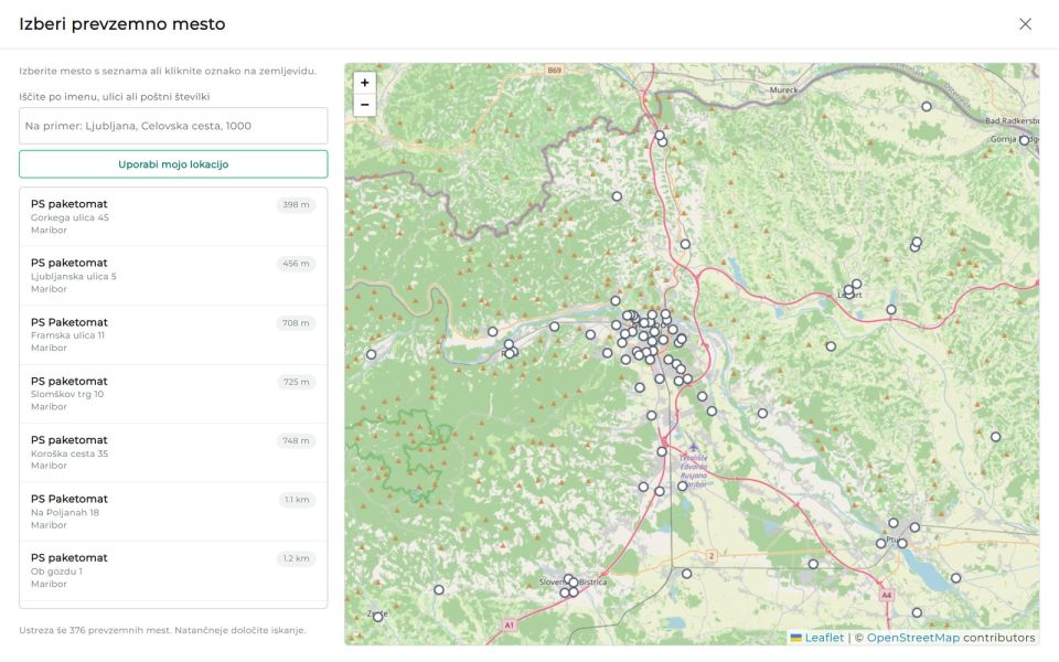 The customer picks a parcel locker or post office on the map