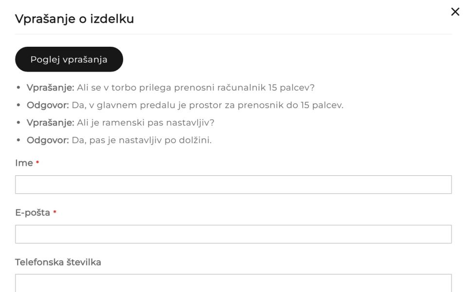 Answered questions on the product page
