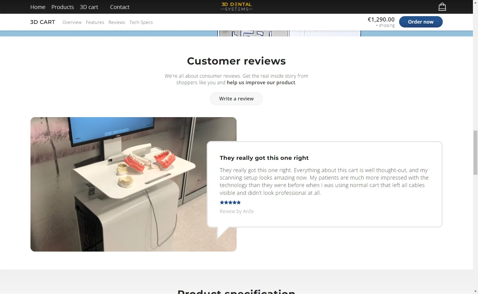 3D dental: Expanded product page presentation