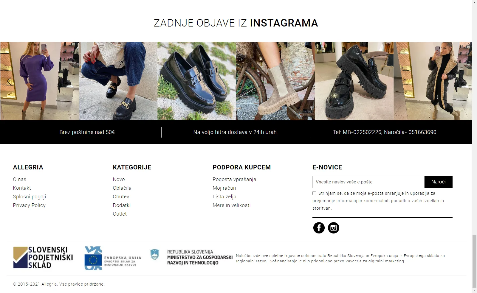 Allegria: Instagram posts on the homepage