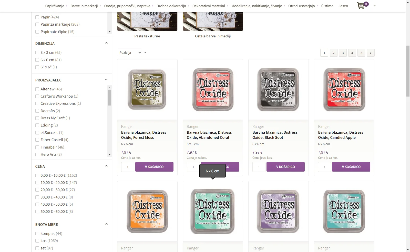 Darilnica Klavdija: Category with subcategories and various filters