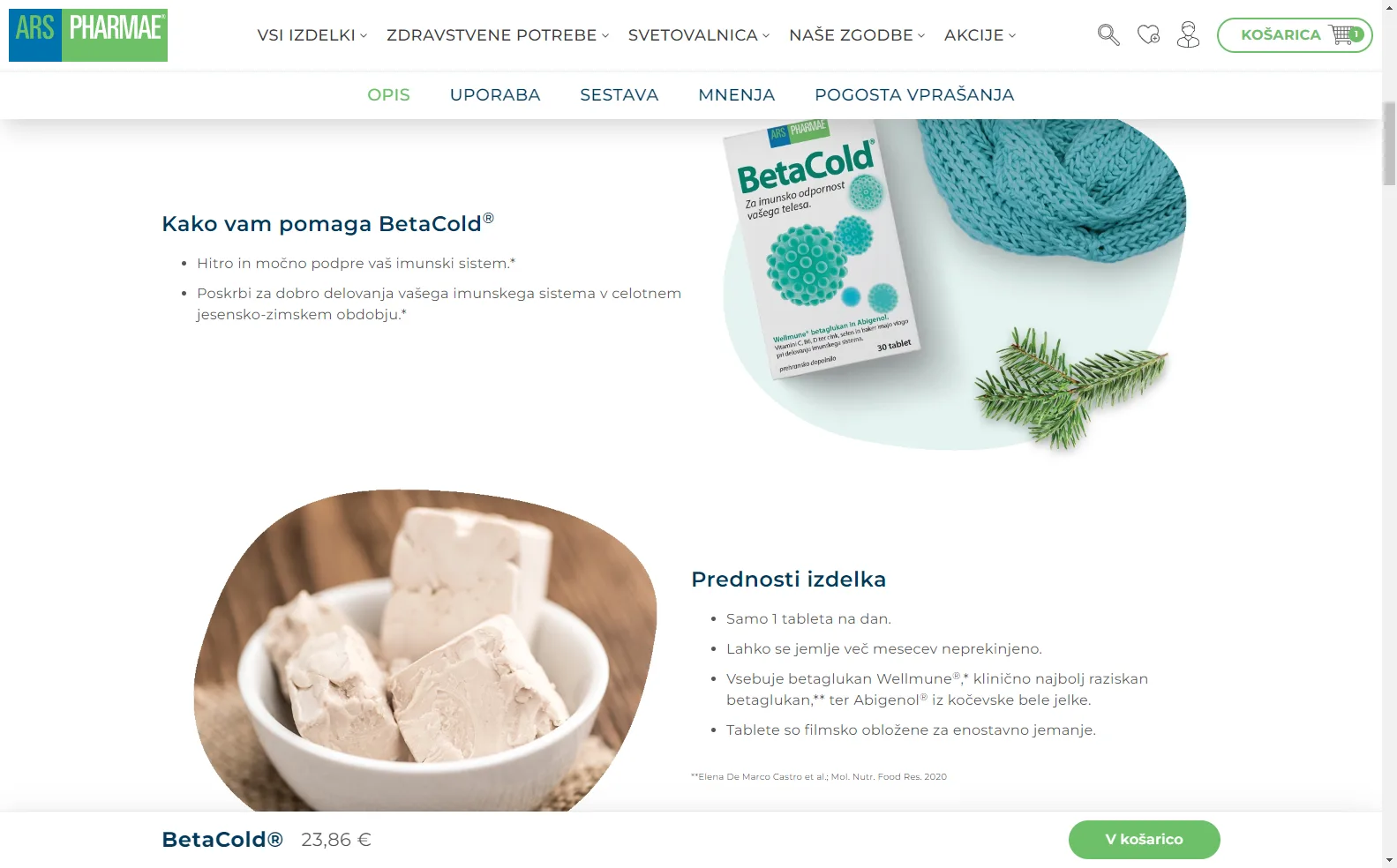 Arspharmae: Dynamic display of descriptions, menus and product data