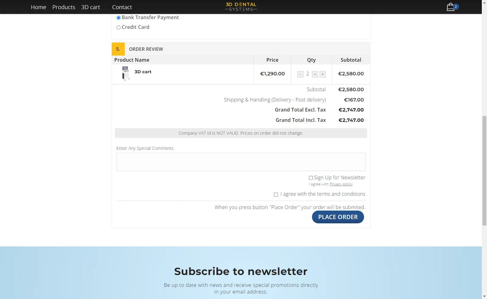 3D dental: Tax number validation at checkout