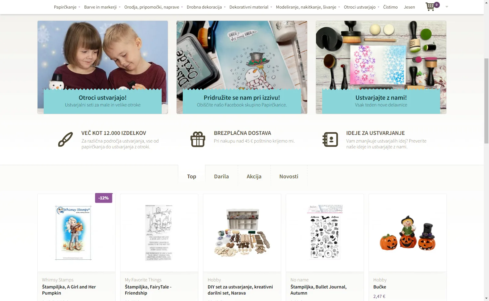 Darilnica Klavdija: Store homepage with featured products and ads