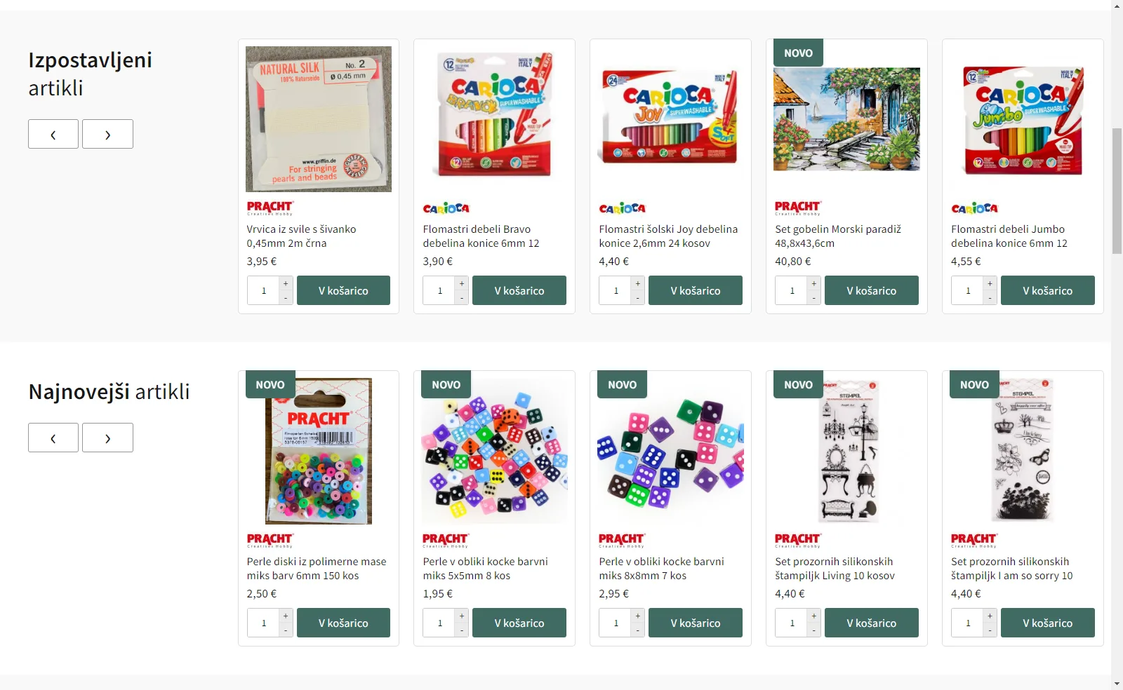 Pri levčku: Homepage with featured products