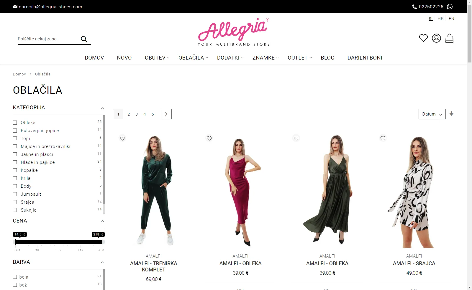 Allegria: Categories with filtering