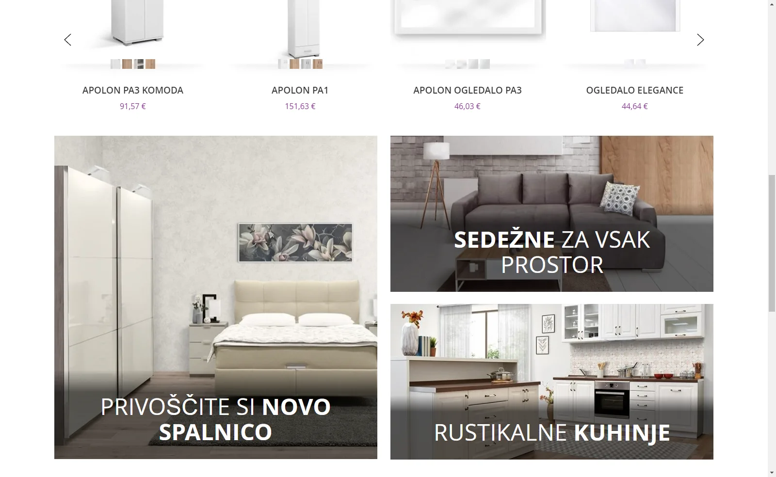 Matis pohištvo: Expanded ad banners on the homepage