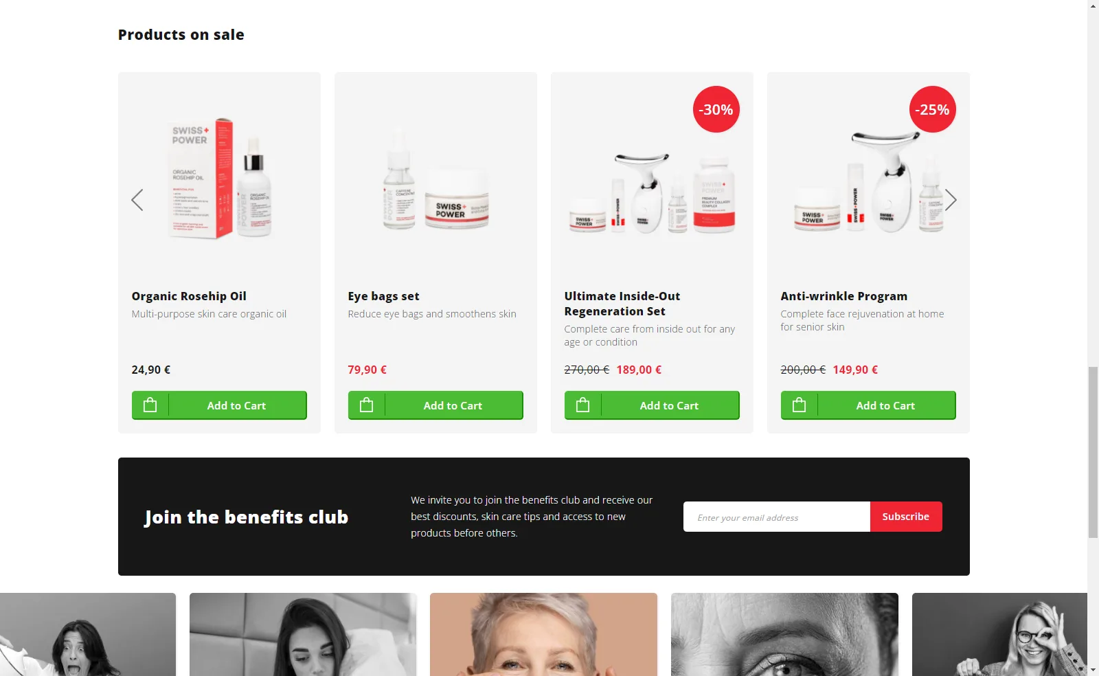 Swiss power: Featured products on the homepage