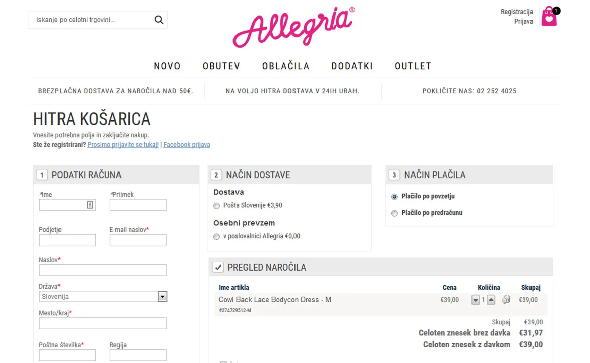 Allegria: Allegria checkout