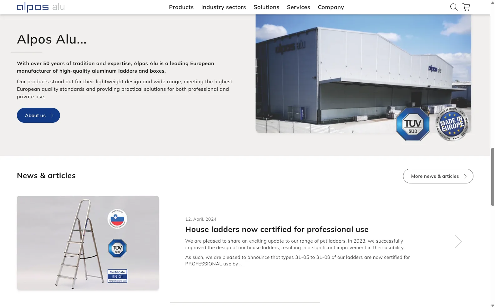 Alpos Alu: Content on homepage