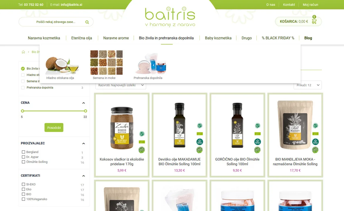 Baitris: Baitris expanded menu