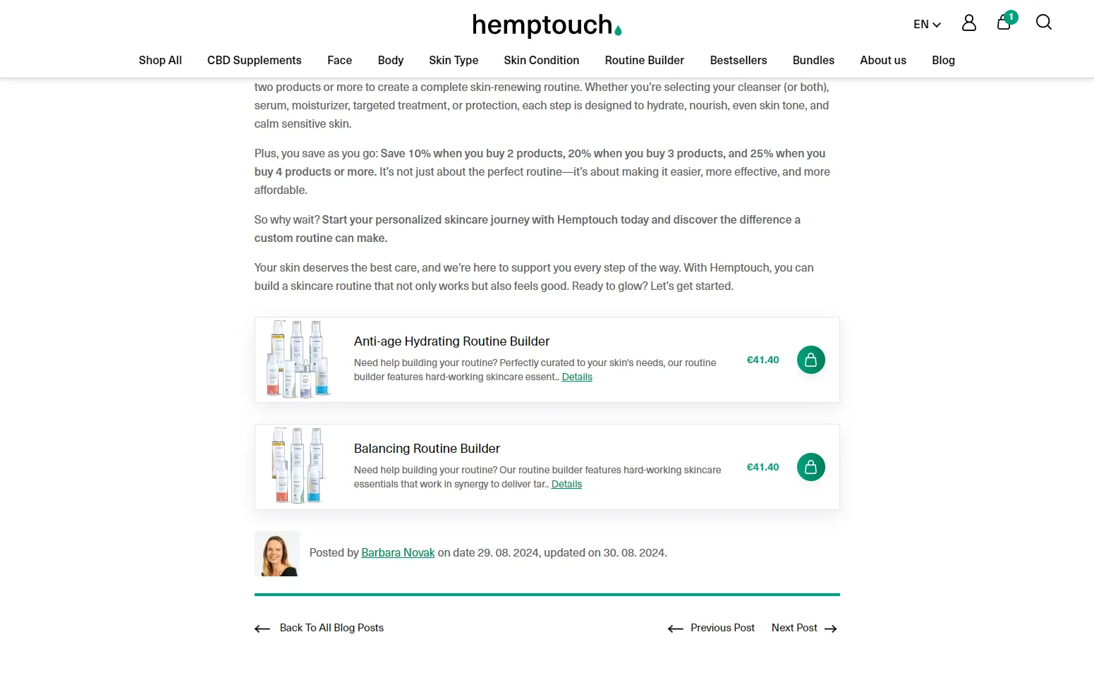 Hemptouch: Blog product upsell