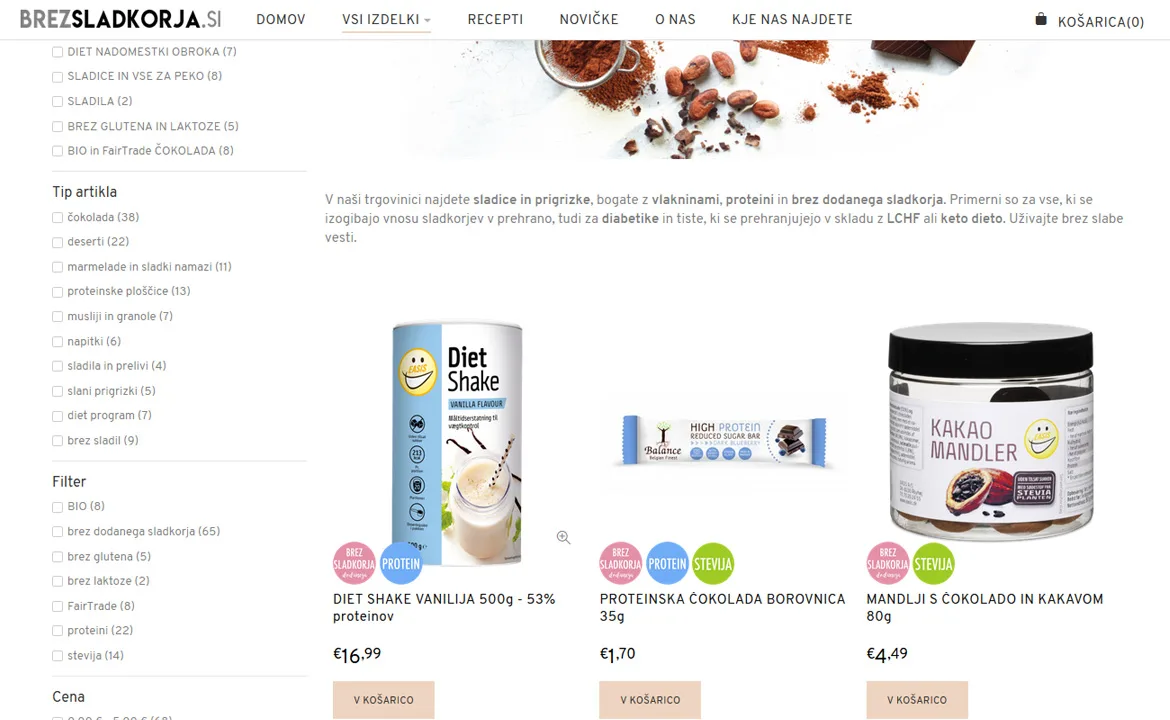 Brezsladkorja: Brezsladkorja product categories