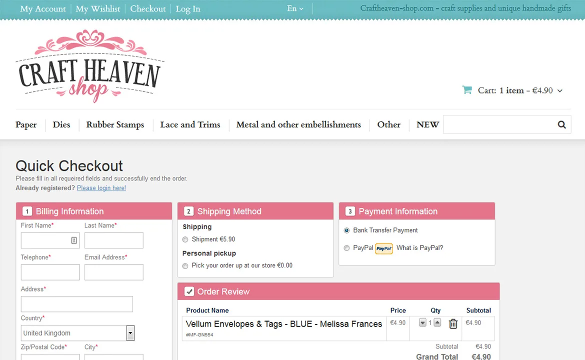Craft Heaven Shop: Craft Heaven Shop - checkout