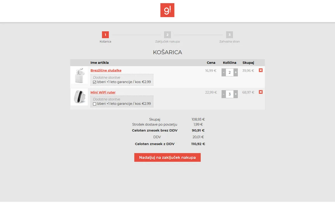 Gajoshop: Gajoshop cart with additional services
