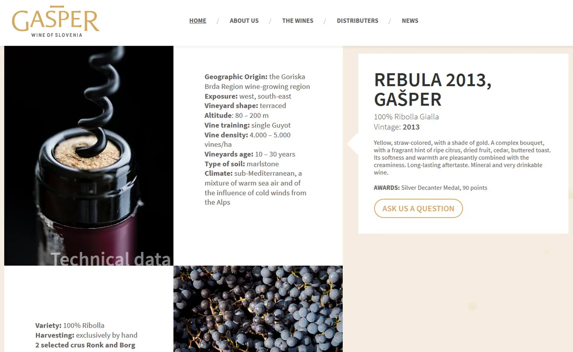 Gasper wines: Gasper product properties