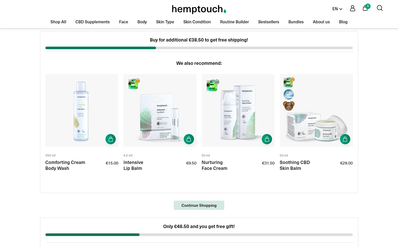 Hemptouch: Gifts on cart