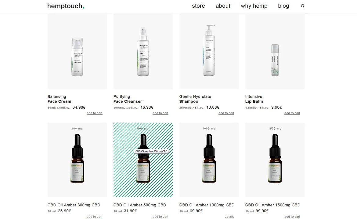 Hemptouch: Product list