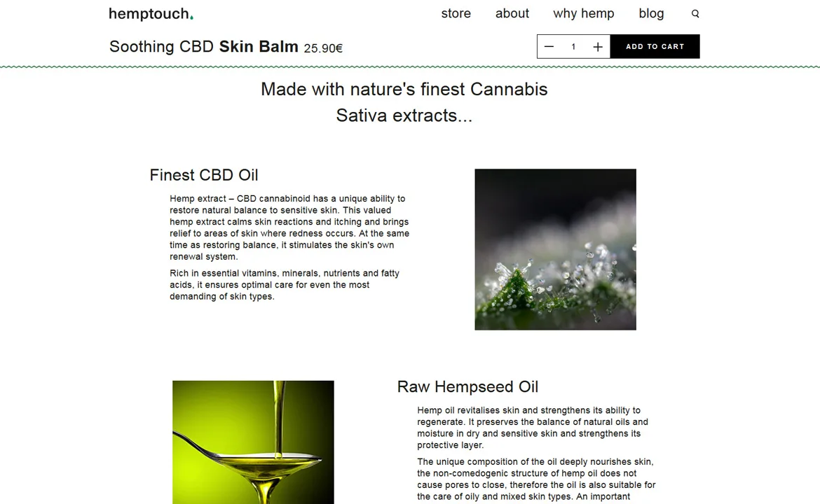 Hemptouch: Expanded presentation of product benefits