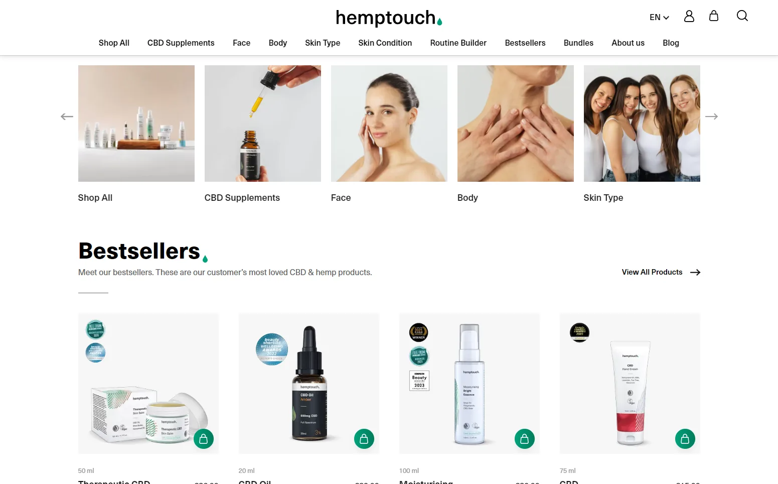 Hemptouch: Homepage category display