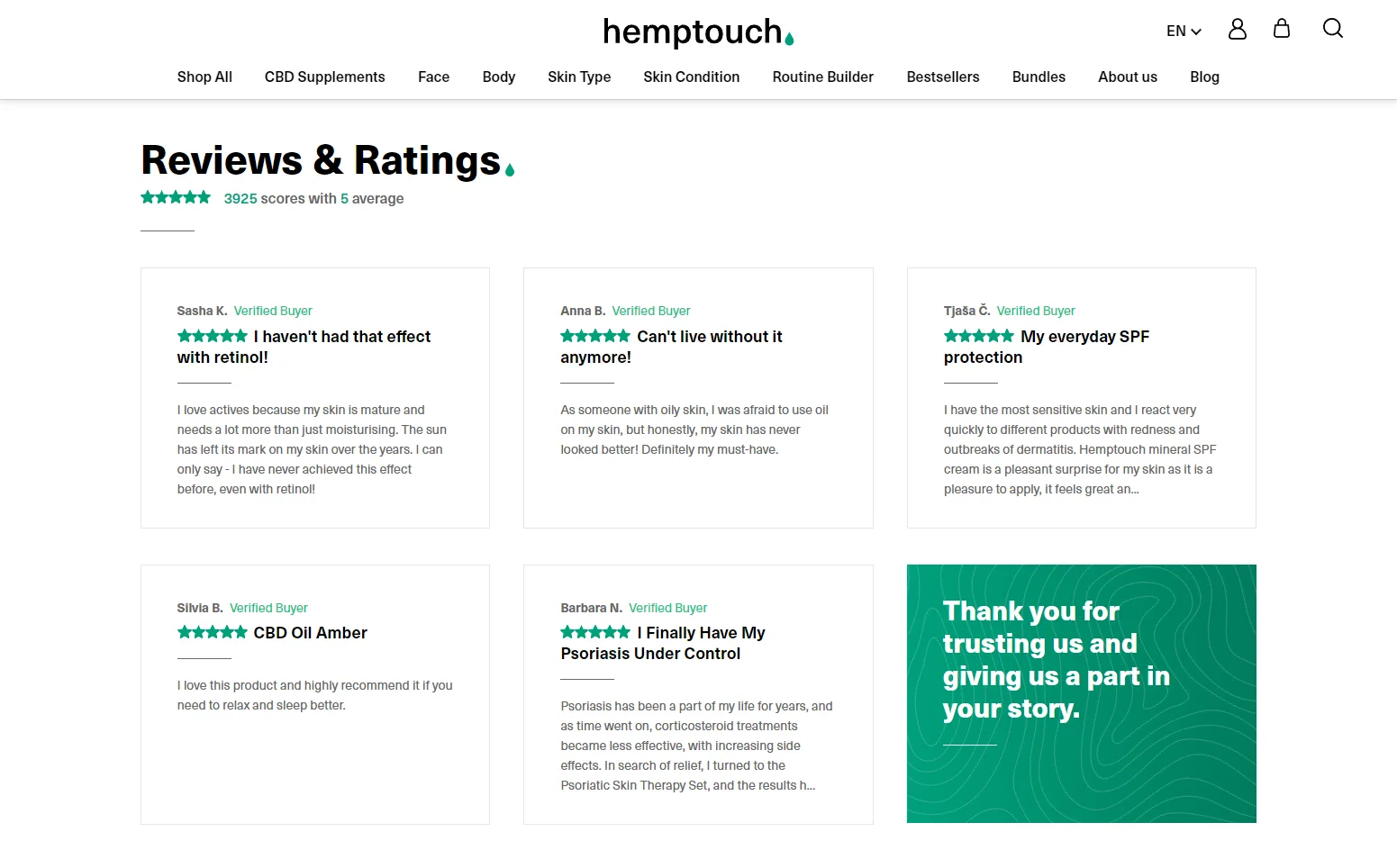 Hemptouch: Homepage reviews