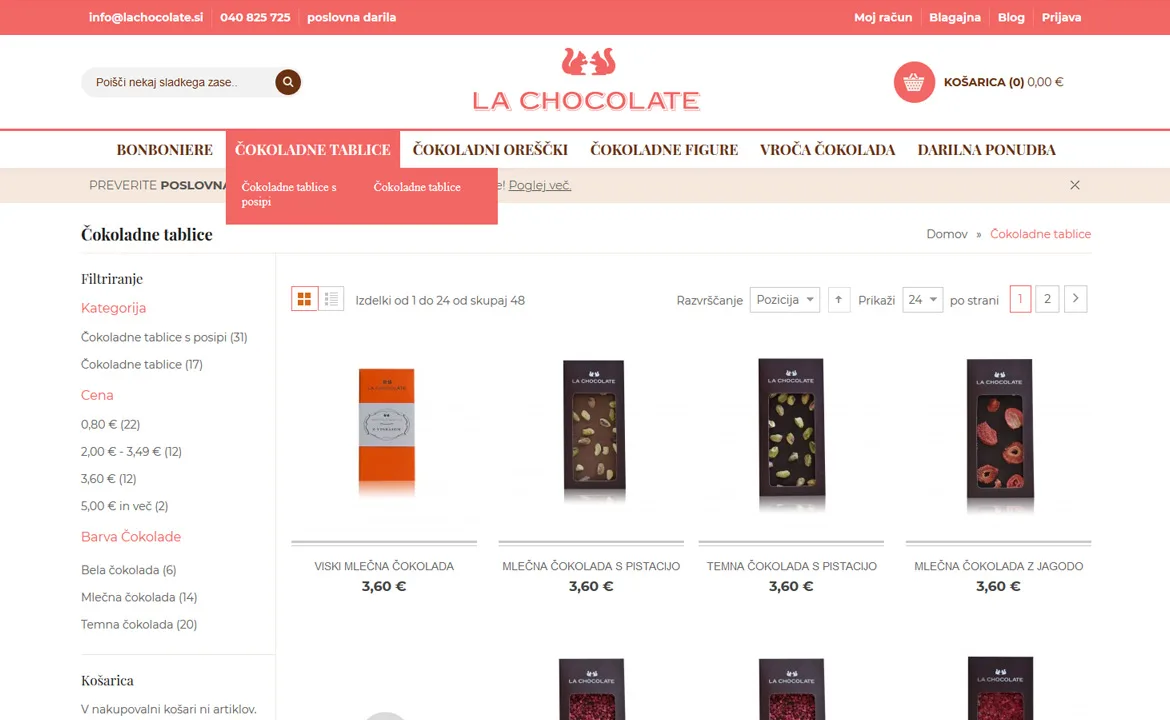 La Chocolate: La Chocolate category and menu redesign