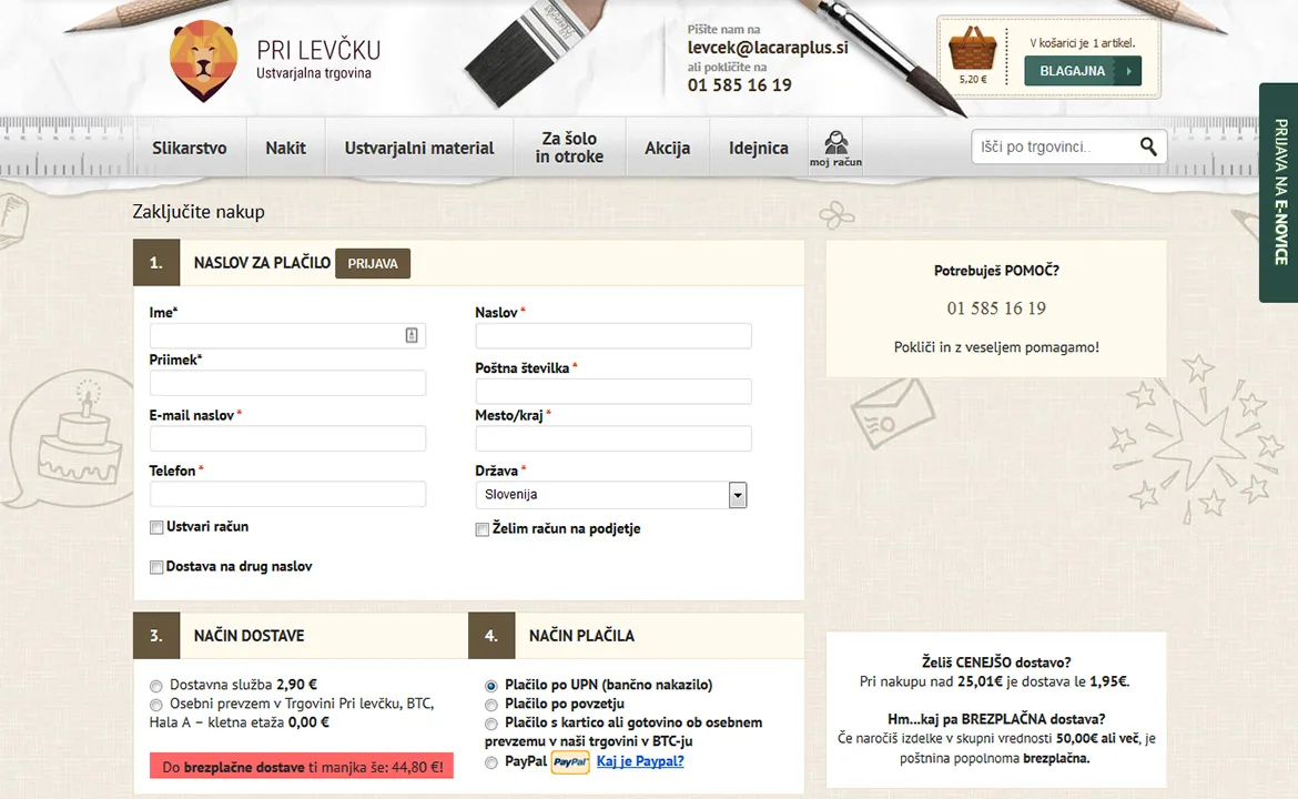 Pri Levčku: Pri Levčku checkout