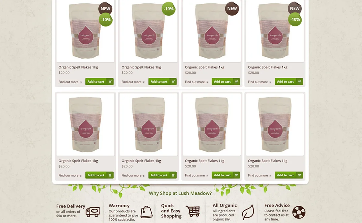 Lush Meadow: Lush Meadow homepage, lower section