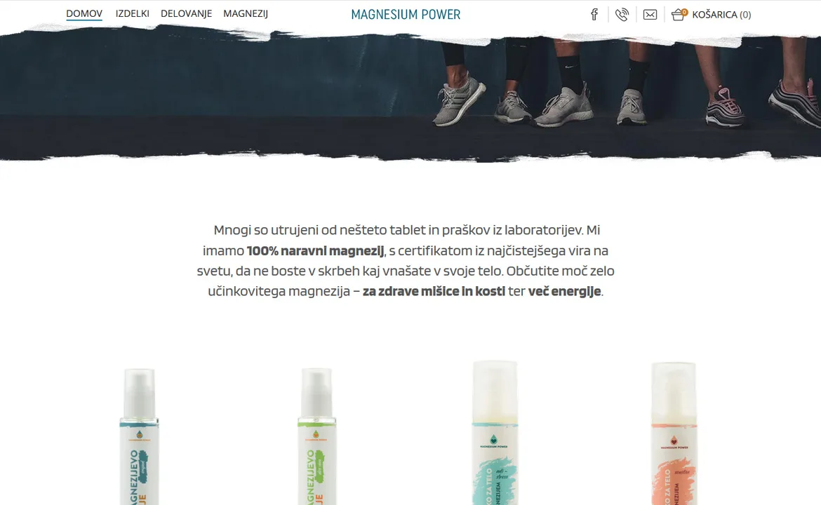 Moč magnezija: Magnezij homepage with introduction and fixed menu
