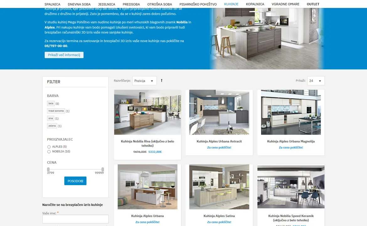 Megapohištvo: Category with filtering and product prices