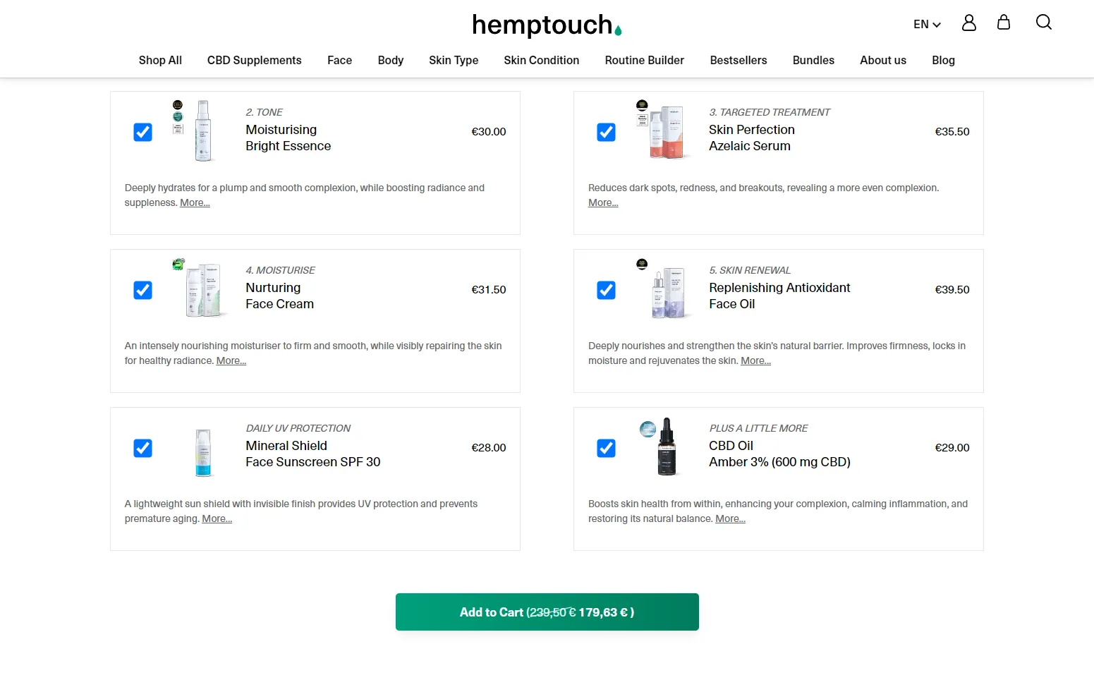 Hemptouch: Product set selection